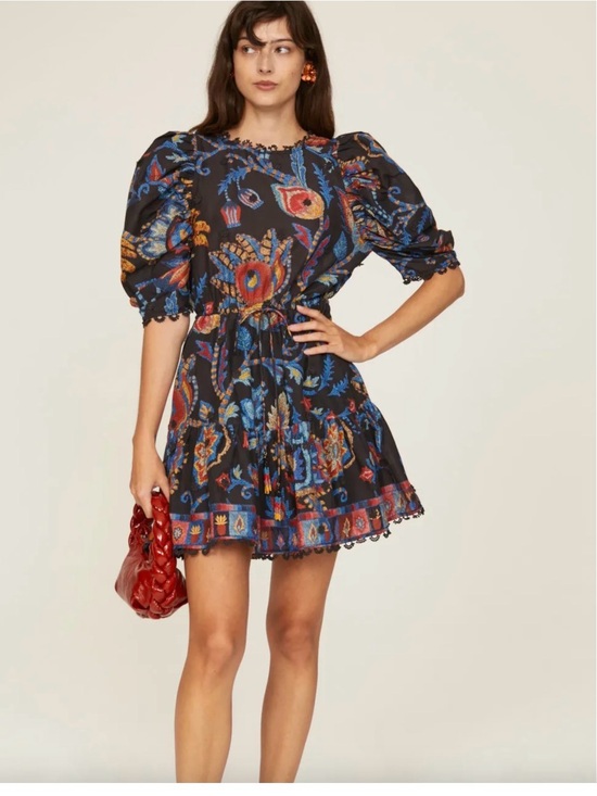 FARM Rio Dresses & Skirts - Sunset Tapestry puff sleeve Farm Rio Floral Paisley mini dress boho festival szl